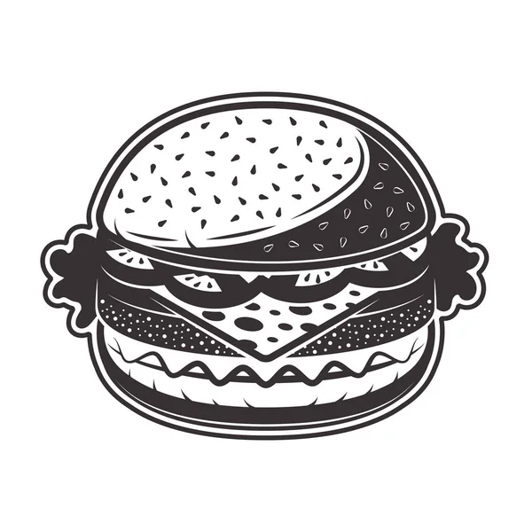 Burger vektoros illusztráció, fekete-fehér stílusban — Stock Vector