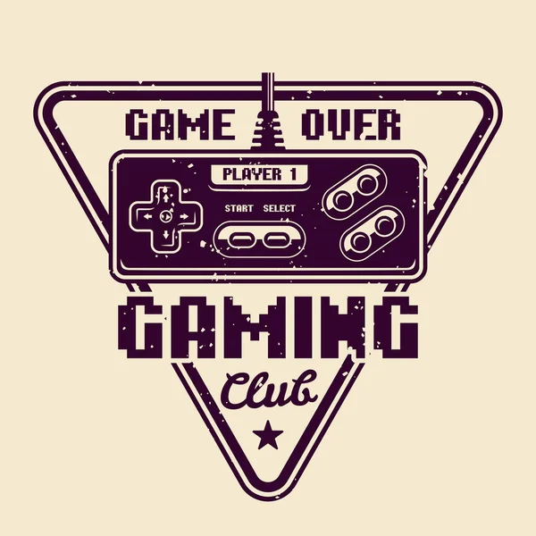 Emblema del vector del club de juego con gamepad retro — Vector de stock