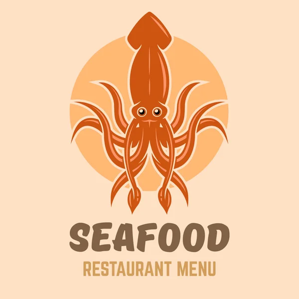 Tintenfisch-Logo-Konzept für die Speisekarte eines Fischrestaurants — Stockvektor