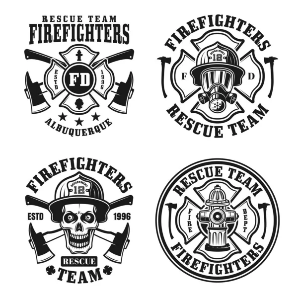 Conjunto de bomberos de cuatro emblemas aislados vectoriales — Vector de stock