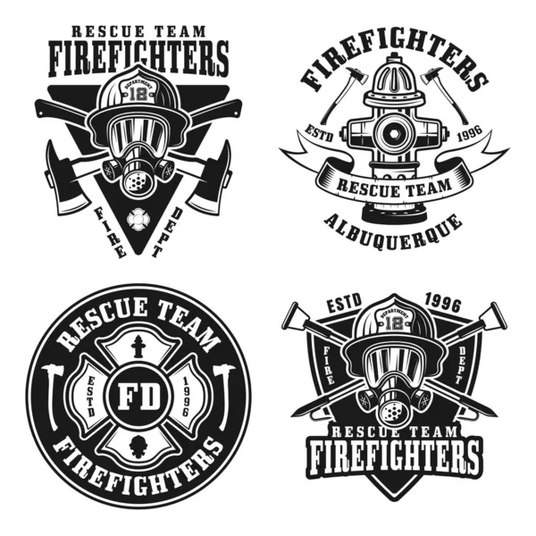 Set di emblemi isolati vettoriali dei vigili del fuoco — Vettoriale Stock