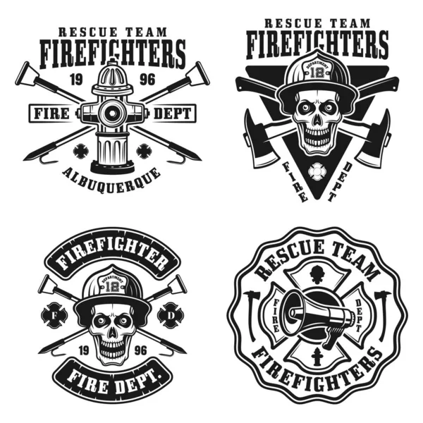 Conjunto departamento de bomberos de cuatro emblemas vectoriales — Vector de stock