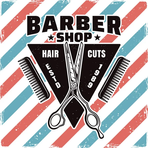 Barbershop emblema vetor com tesoura —  Vetores de Stock