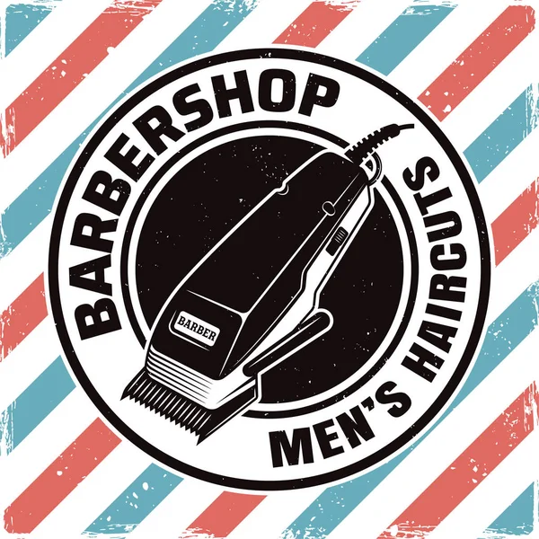 Emblema de la barbería con cortapelos eléctrico — Vector de stock