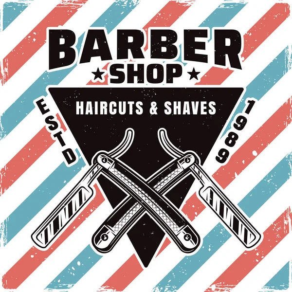 Emblema de la barbería con dos navajas de afeitar cruzadas — Vector de stock