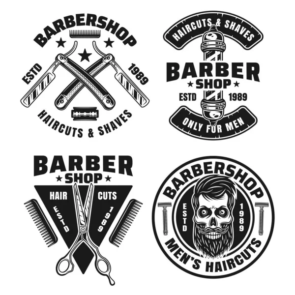 Barbershop set med fyra vektoremblem eller emblem — Stock vektor