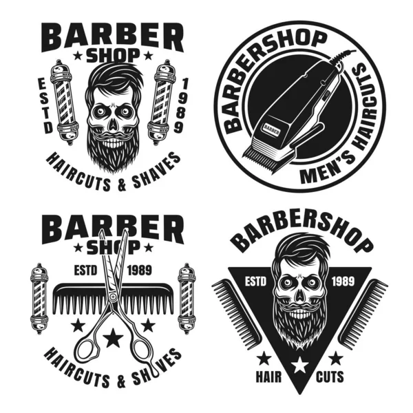 Barbearia e cabeleireiro quatro emblemas vetoriais —  Vetores de Stock