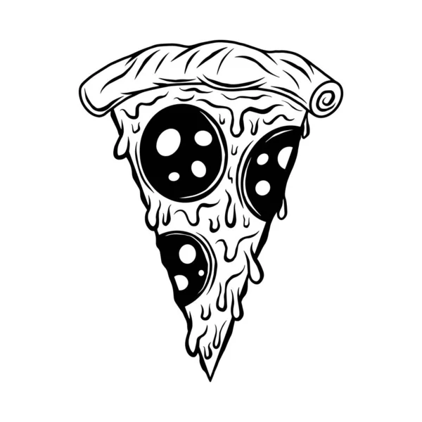 Pizza slice hand drawn vector black illustration — Stock Vector
