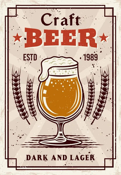 Винтажный постер пива со стеклом и вектором пены — стоковый вектор