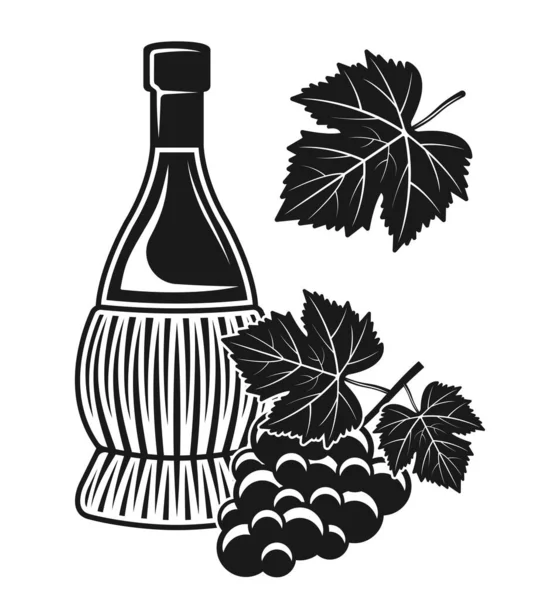 Garrafa de vinho e vetor de uva objetos isolados —  Vetores de Stock