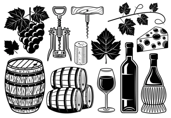 葡萄酒和葡萄酒系列病媒物品或元素 — 图库矢量图片