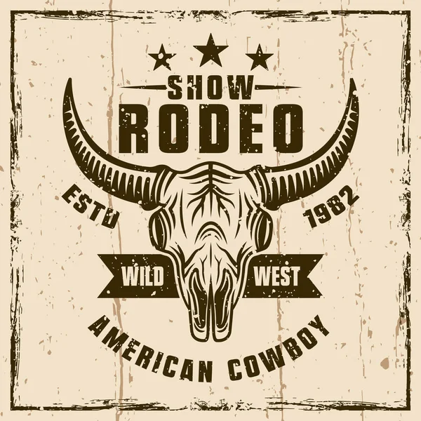 Rodeo tonen vector vintage embleem met stier schedel — Stockvector