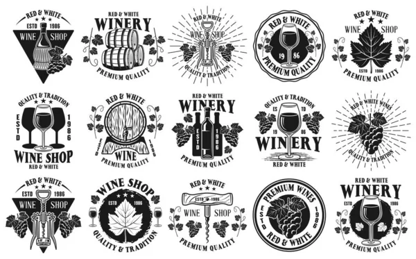 Weinladen und Weinkellerei mit Vektor-Emblemen — Stockvektor