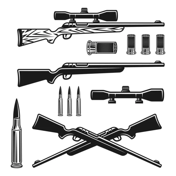 Hunting weapons set of vector objects or elements — Stock Vector