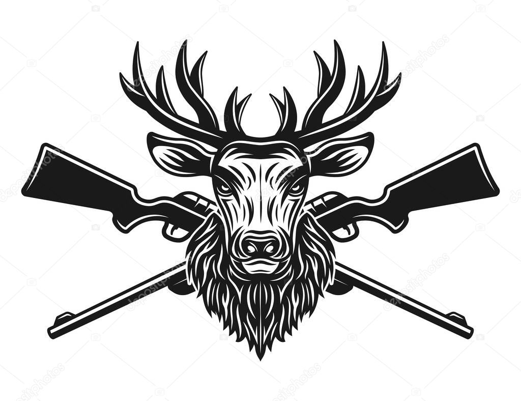 Deer head and crossed rifles vector illustration