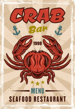 Yengeç barı restoran menüsü renkli poster