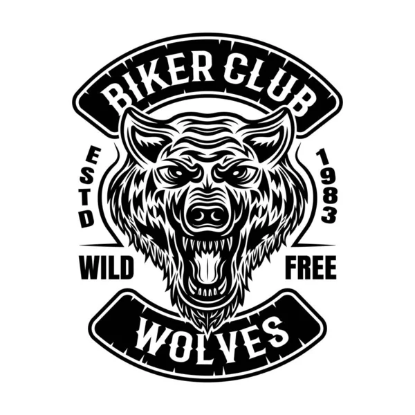 Motorclub vector patch of embleem met wolfskop — Stockvector