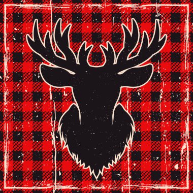 Kareli ekose vektörde geyik kafası silueti