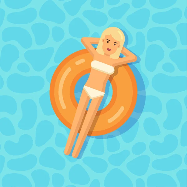 Młoda dziewczyna pływających na nadmuchiwane koło basenu — Wektor stockowy