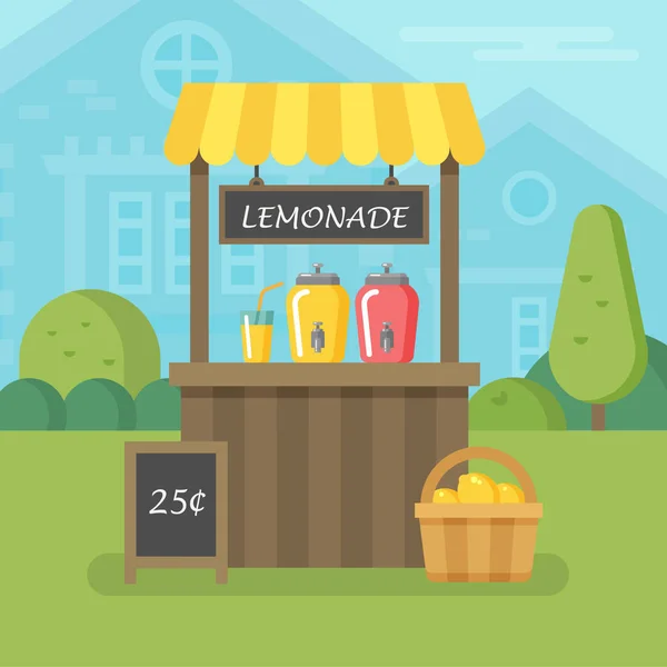 Lemonade stand illustrazione piatta — Vettoriale Stock