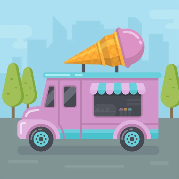Ice cream van flat illustration — Stock Vector