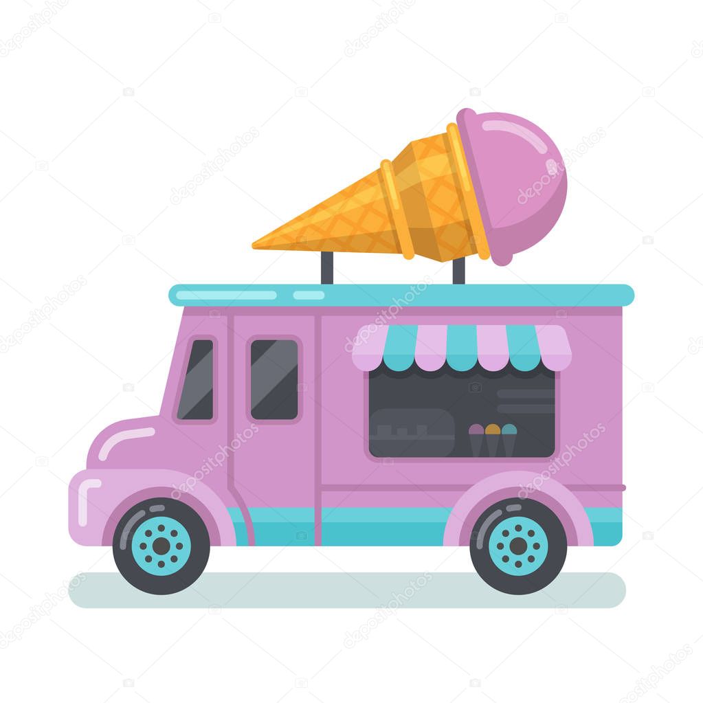 Ice cream van flat illustration