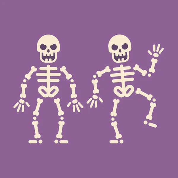 Two happy dancing skeletons. Trick or treat. Halloween character flat illustration — Stock Vector