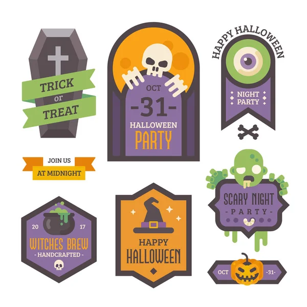 Set de insignias de Halloween. Elementos de vacaciones planas y pancartas. Truco o trato — Archivo Imágenes Vectoriales