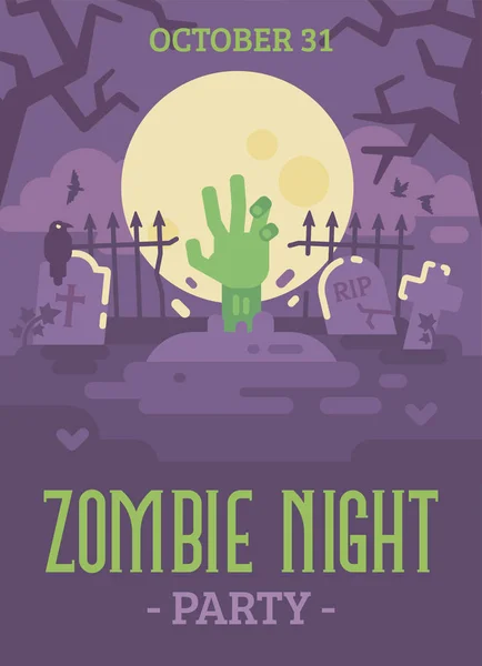 Halloween-Poster mit Zombie-Hand, die aus dem Grab kommt. Trick oder Treatment — Stockvektor