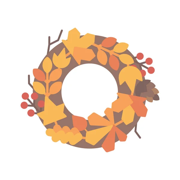 Autumn leaves wreath flat illustration — Stock Vector