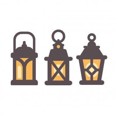 Üç eski fenerler düz simgeler kümesi