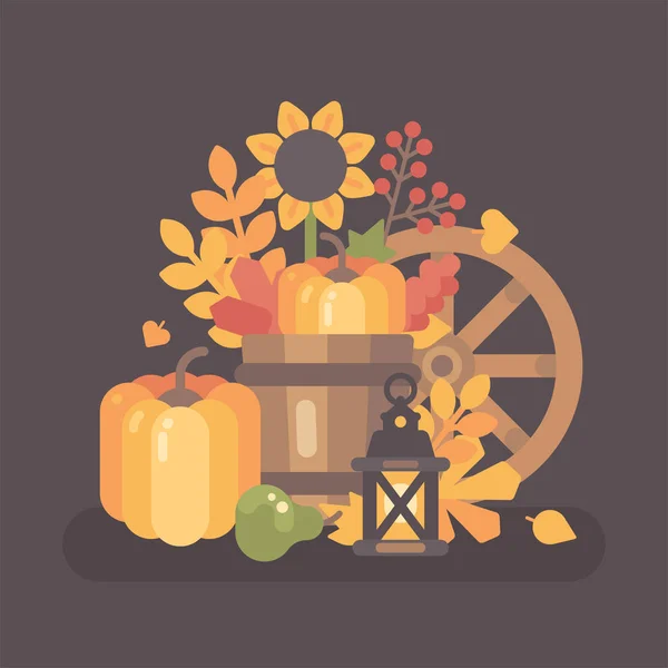 Herbst ländliches Stillleben Szene. Herbst Ernte Hintergrund flache Illustration — Stockvektor