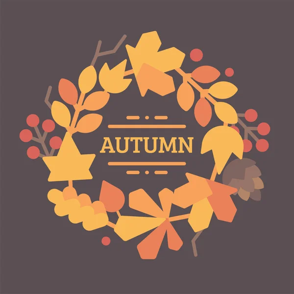 Autumn leaves wreath flat illustration with text — Stock Vector