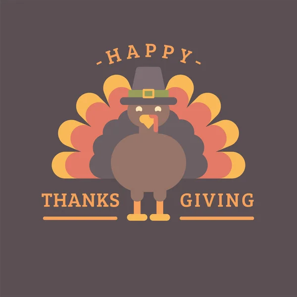 Feliz Día de Acción de Gracias. Turquía en una ilustración plana sombrero. Saludo de vacaciones — Archivo Imágenes Vectoriales