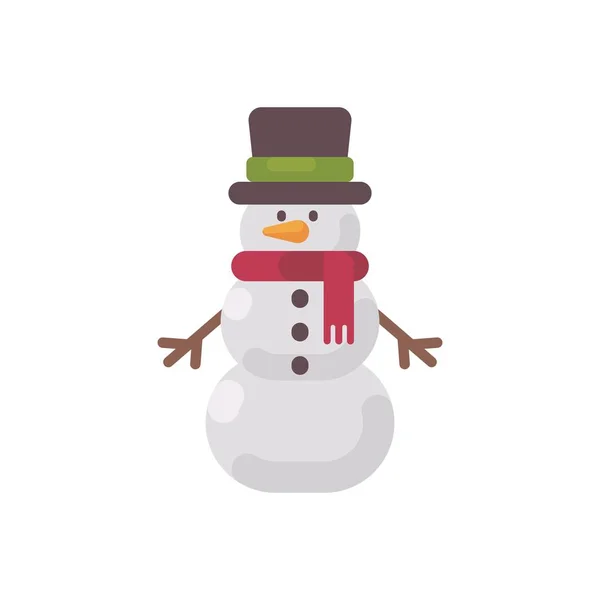 Bonhomme de neige de Noël dans un chapeau et une écharpe illustration plate — Image vectorielle