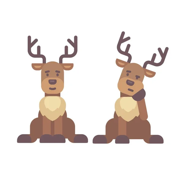 可爱的鹿坐下来。圣诞人物平面插图。驯鹿劳累后工作 — 图库矢量图片