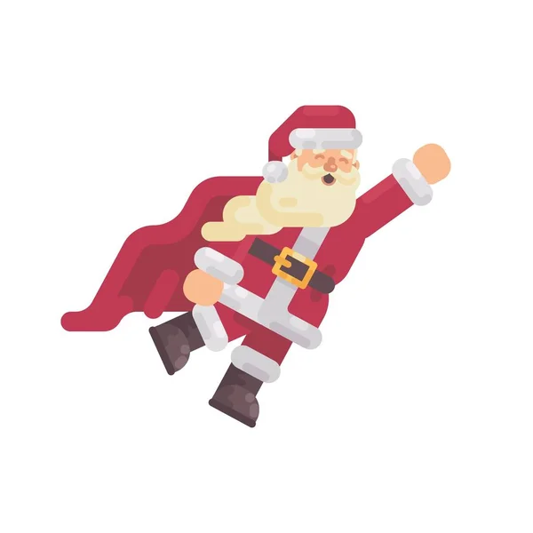 Voando Papai Noel em uma capa de super-herói. Personagem de Natal ilustração plana — Vetor de Stock