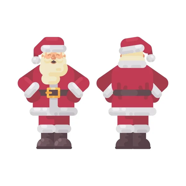 Šťastný, Santa Claus postavení rukou na pás, přední a zadní pohledy. — Stockový vektor