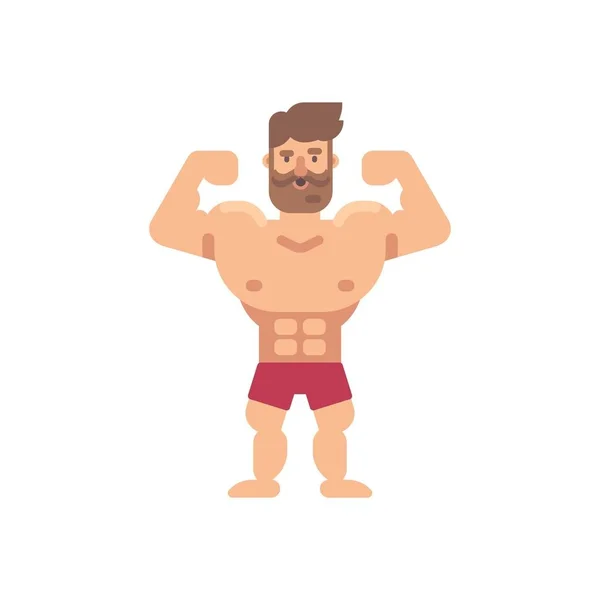 年轻的肌肉大胡子男子平面插图。健身扁字 — 图库矢量图片