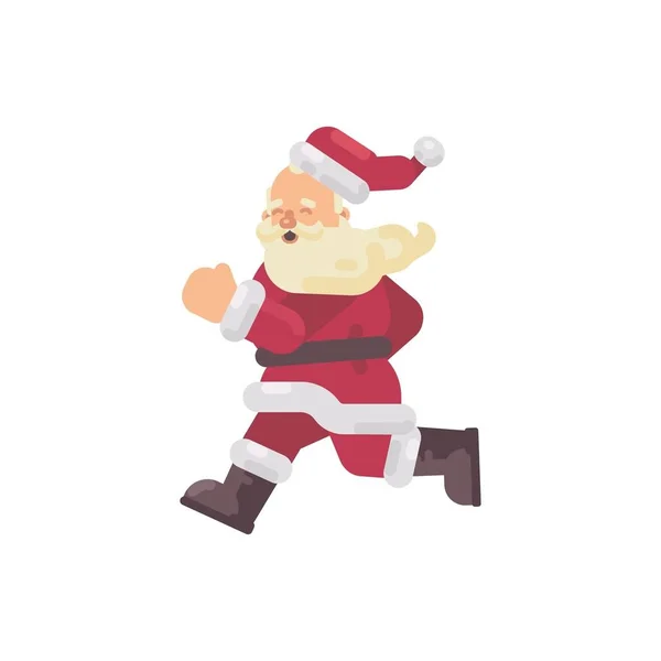 Glücklich Weihnachtsmann läuft flach Weihnachten Charakter Illustration — Stockvektor