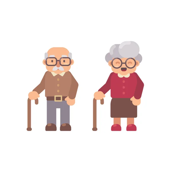 Vieil homme et vieille dame illustration de caractère plat. Grand-père et grand-mère icône plate — Image vectorielle