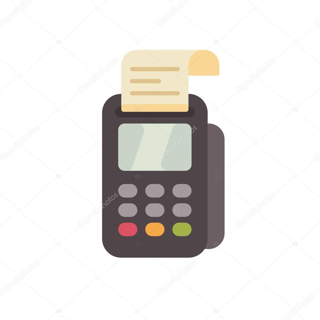 Payment terminal flat icon. Credit card reader with a receipt fl