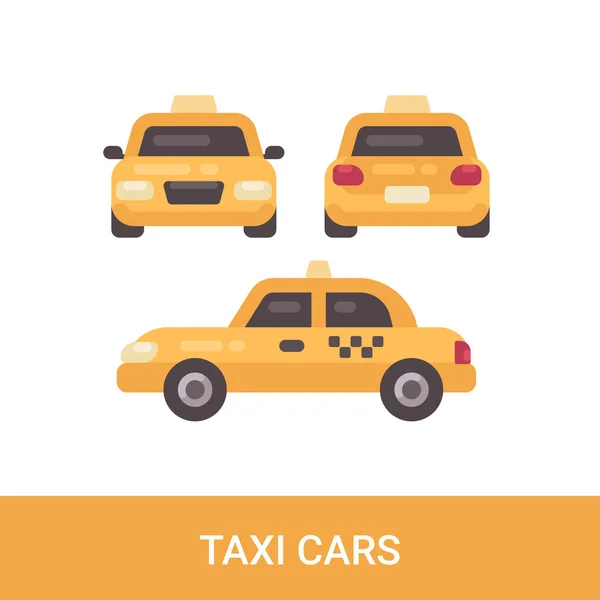 Taxi car flat icon. Front, back and side views — Stock Vector