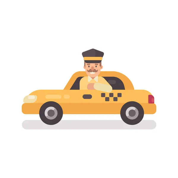 Οδηγός ταξί σε ένα αυτοκίνητο. Εικονογράφηση επίπεδη χαρακτήρα επάγγελμα — Διανυσματικό Αρχείο
