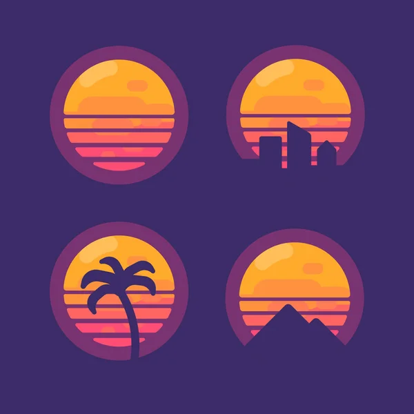 Set of retro 80 synthwave music flat icons.  New retro wave flat — Stock Vector