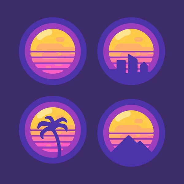 Set of retro 80 synthwave music flat icons.  New retro wave flat — Stock Vector