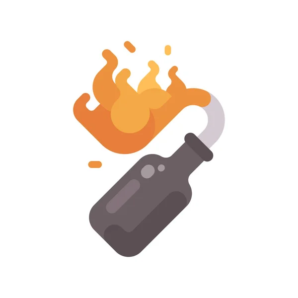 Bouteille de cocktail Molotov brûlante icône plate — Image vectorielle