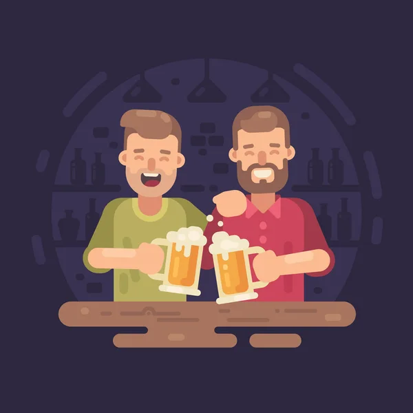 Dos Hombres Felices Bebiendo Cerveza Bar Ilustración Plana — Archivo Imágenes Vectoriales