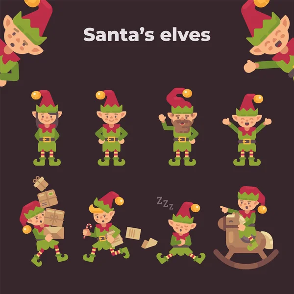 Kerstelfen collectie. Vakantie karakters platte illustratie — Stockvector