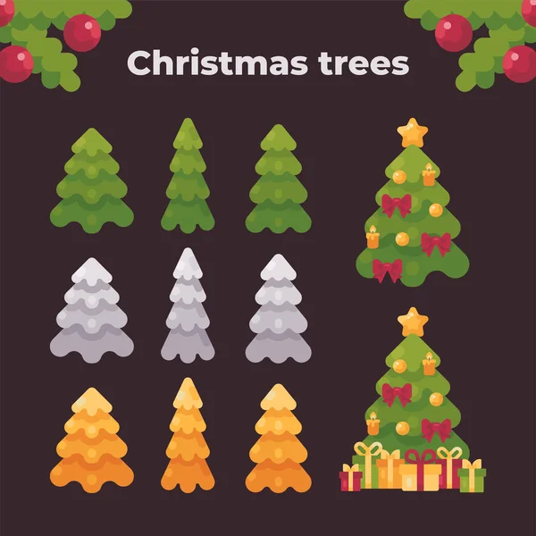 Colección de árboles de Navidad. Ilustración plana vacaciones — Vector de stock